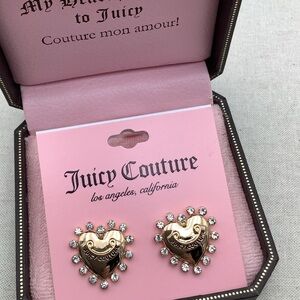 Juicy Couture Gold Hearts with Rhinestones Stud Earrings